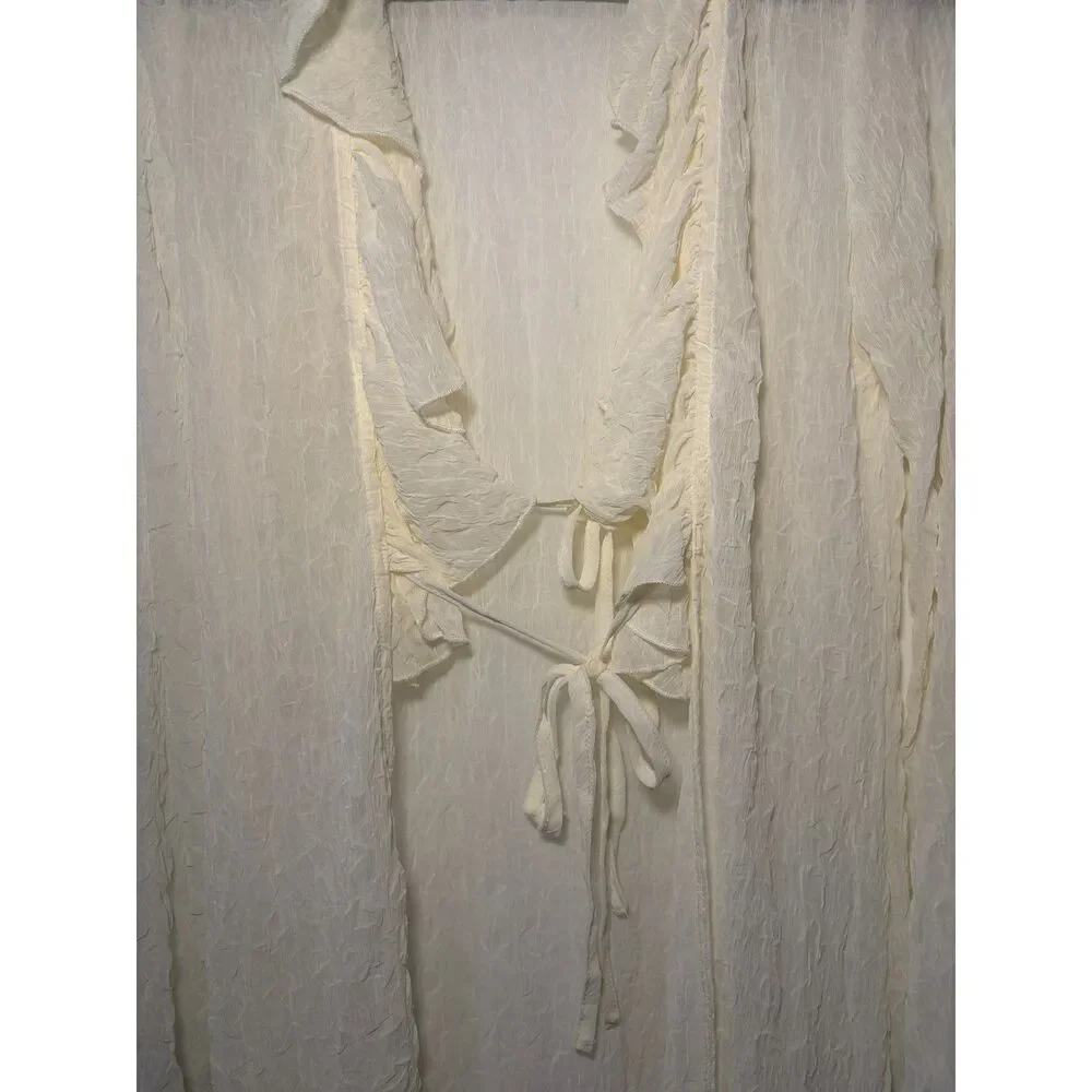 Cream Sheer Crinkled Longline Duster Cardigan